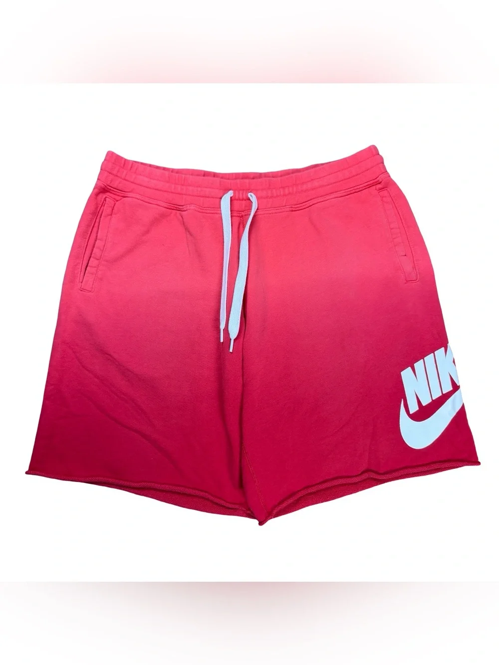 Mens Y2K Nike Big Swoosh Gradient Essential Red Sweat Shorts Size 2XL